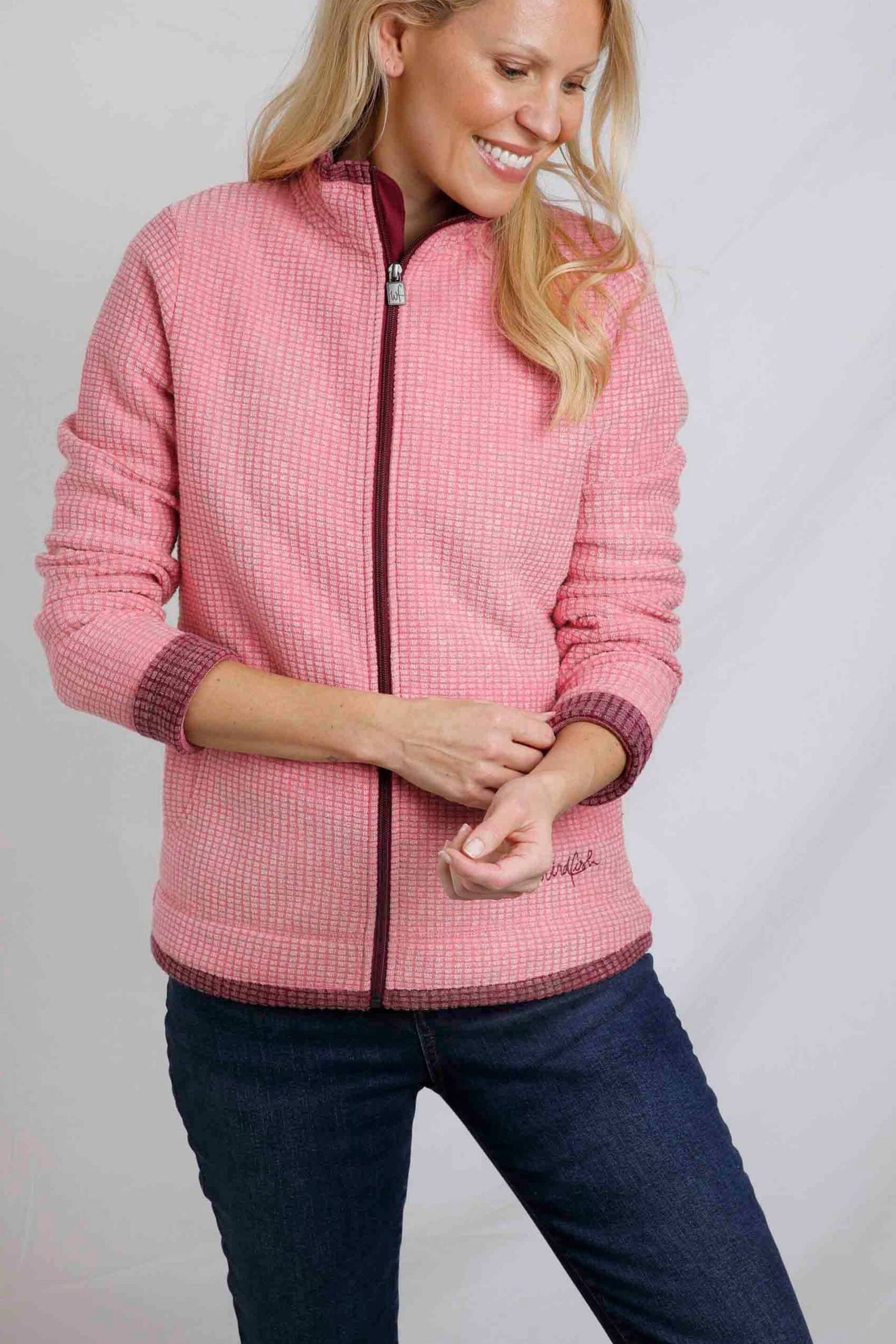 Weird Fish Pink Ariana Eco Full Zip Grid Fleece - Image 1 of 7