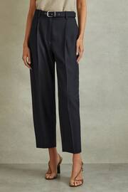 Reiss Navy Freja Petite Tapered Belted Trousers - Image 1 of 7