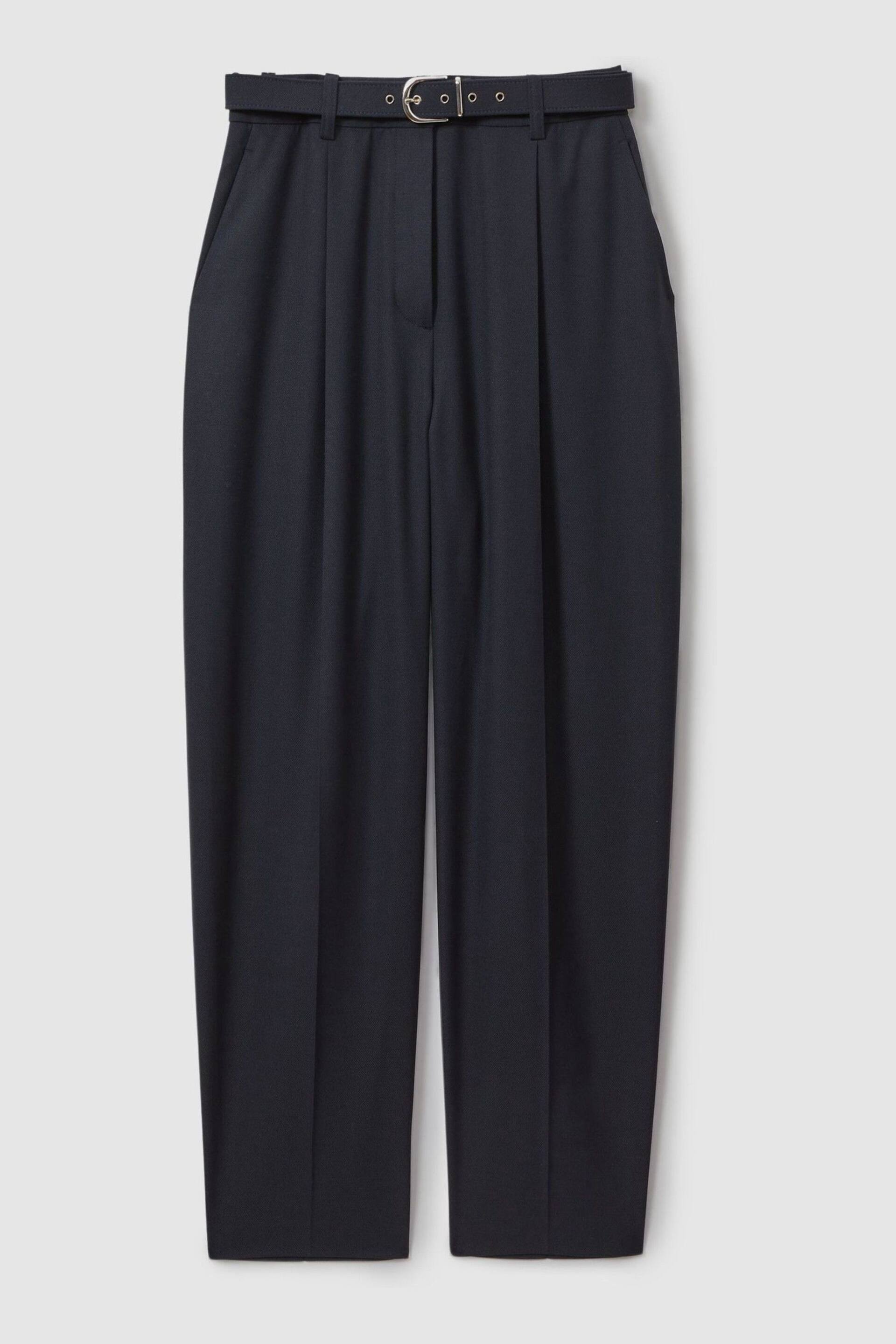 Reiss Navy Freja Petite Tapered Belted Trousers - Image 2 of 7