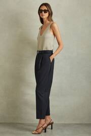 Reiss Navy Freja Petite Tapered Belted Trousers - Image 3 of 7