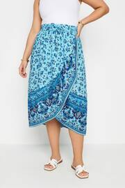 Yours Curve Blue LIMITED COLLECTION Curve Blue Floral Print Wrap Skirt - Image 2 of 6