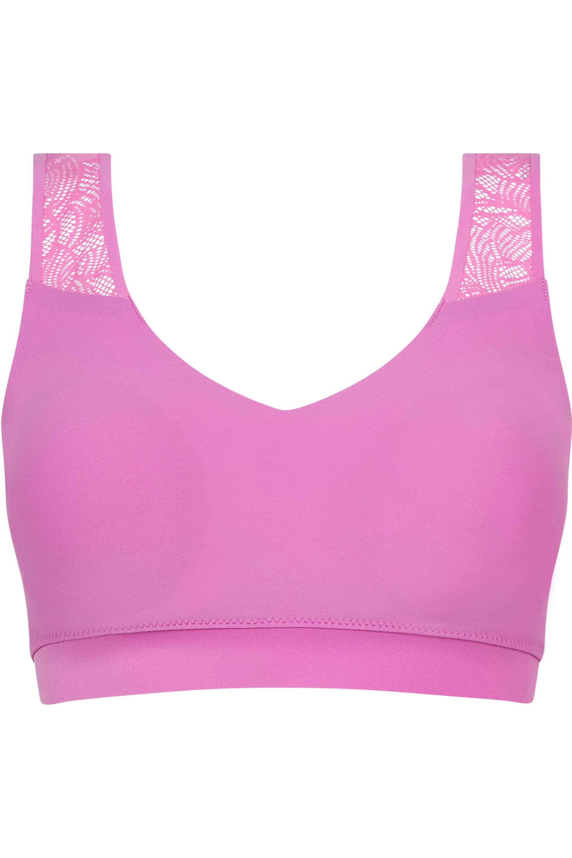 Chantelle Pink Rosebud Soft Stretch Lace V-Neck Padded Crop Top Bralette - Image 6 of 6