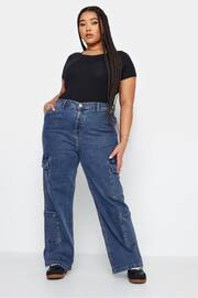 Yours Curve Blue Limited Collection Curve Mid Wash Wide Leg Cargo Jeans - Image 3 of 4