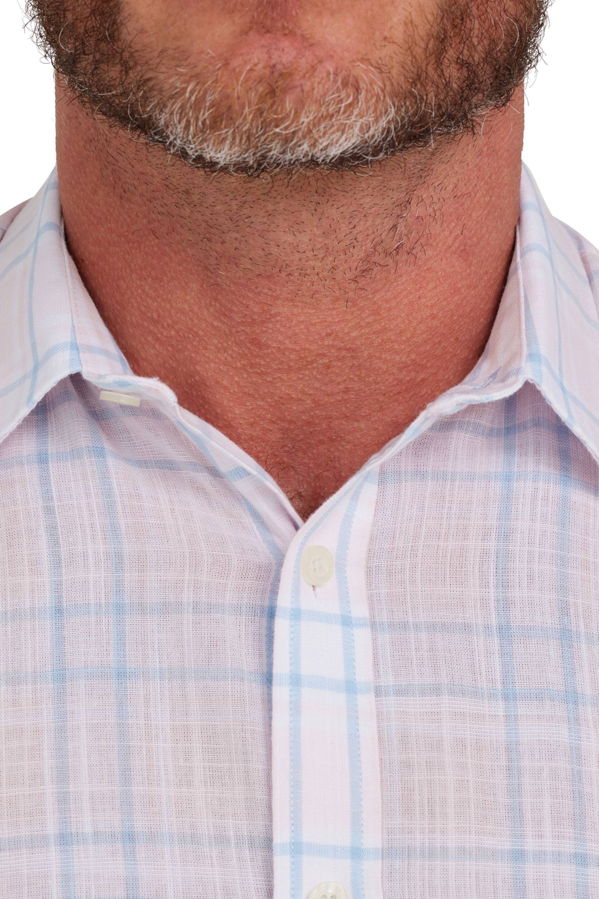 Raging Bull Pink Short Sleeve Plaid Check Linen Look Shirt - Image 3 of 6