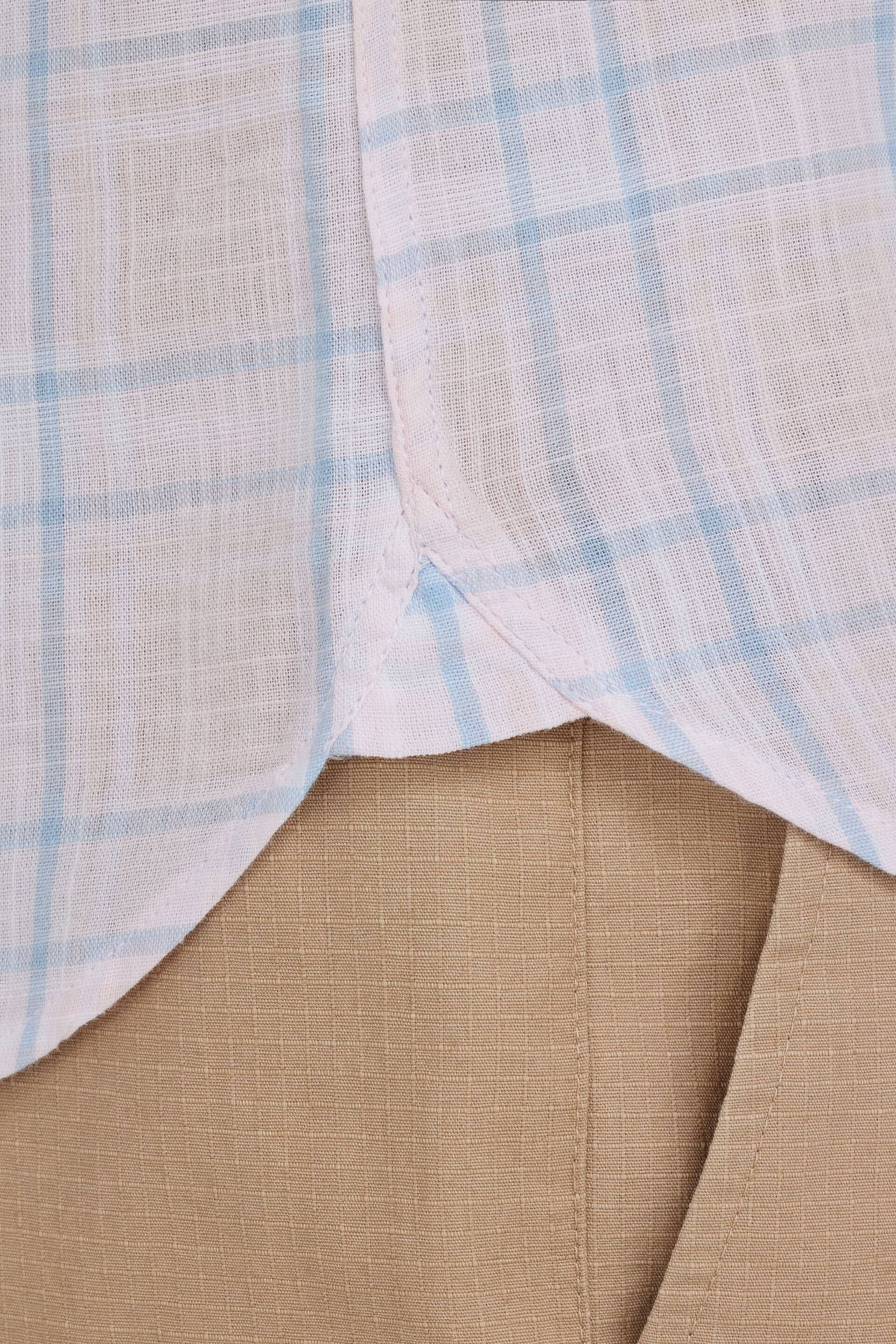 Raging Bull Pink Short Sleeve Plaid Check Linen Look Shirt - Image 4 of 6