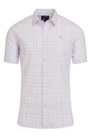 Raging Bull Pink Short Sleeve Plaid Check Linen Look Shirt - Image 5 of 6