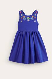 Boden Blue Jersey Embroidered Cross-Back Dress - Image 1 of 3