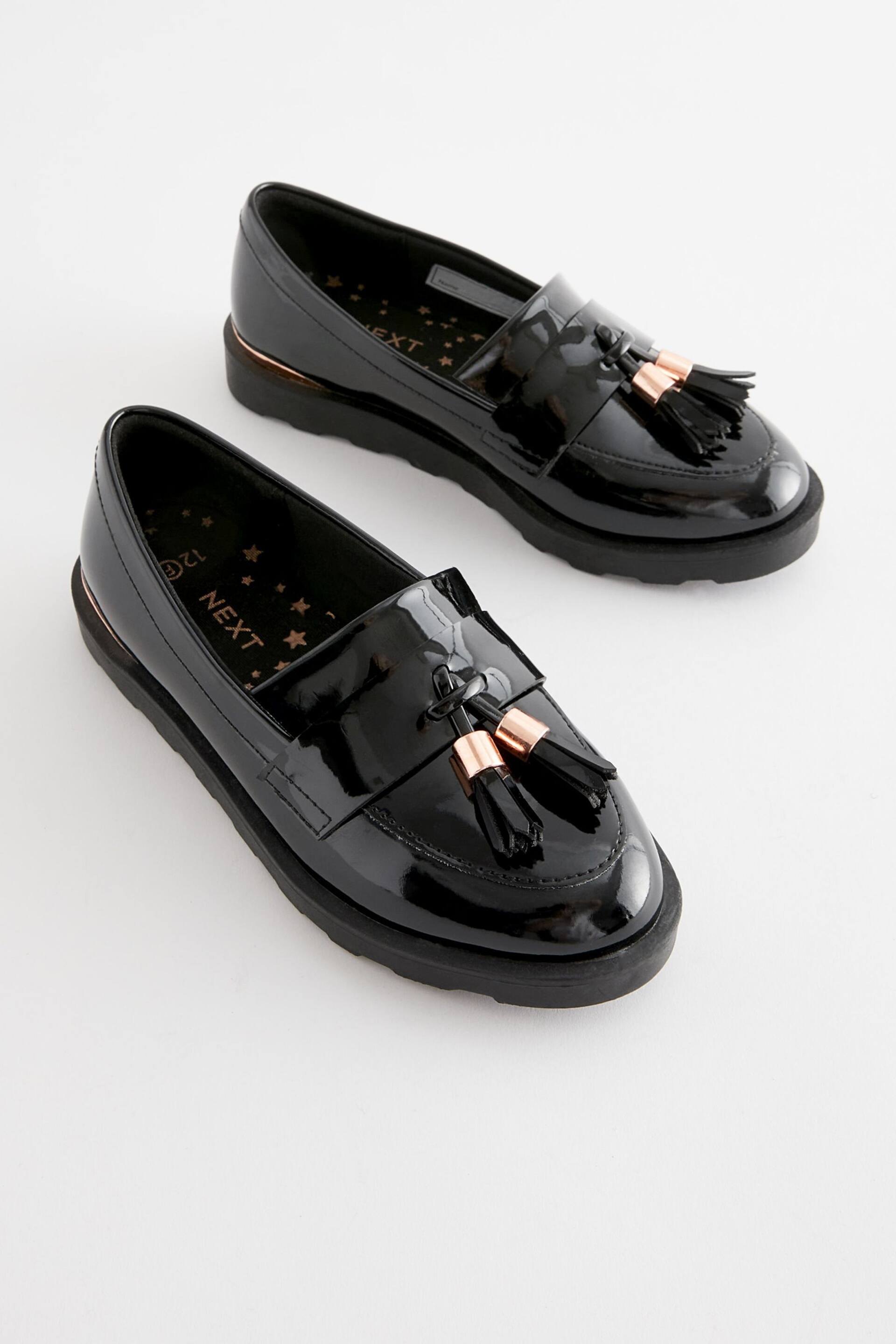 Black Rose Gold Standard Fit (F) School Tassel Loafers - Image 1 of 5