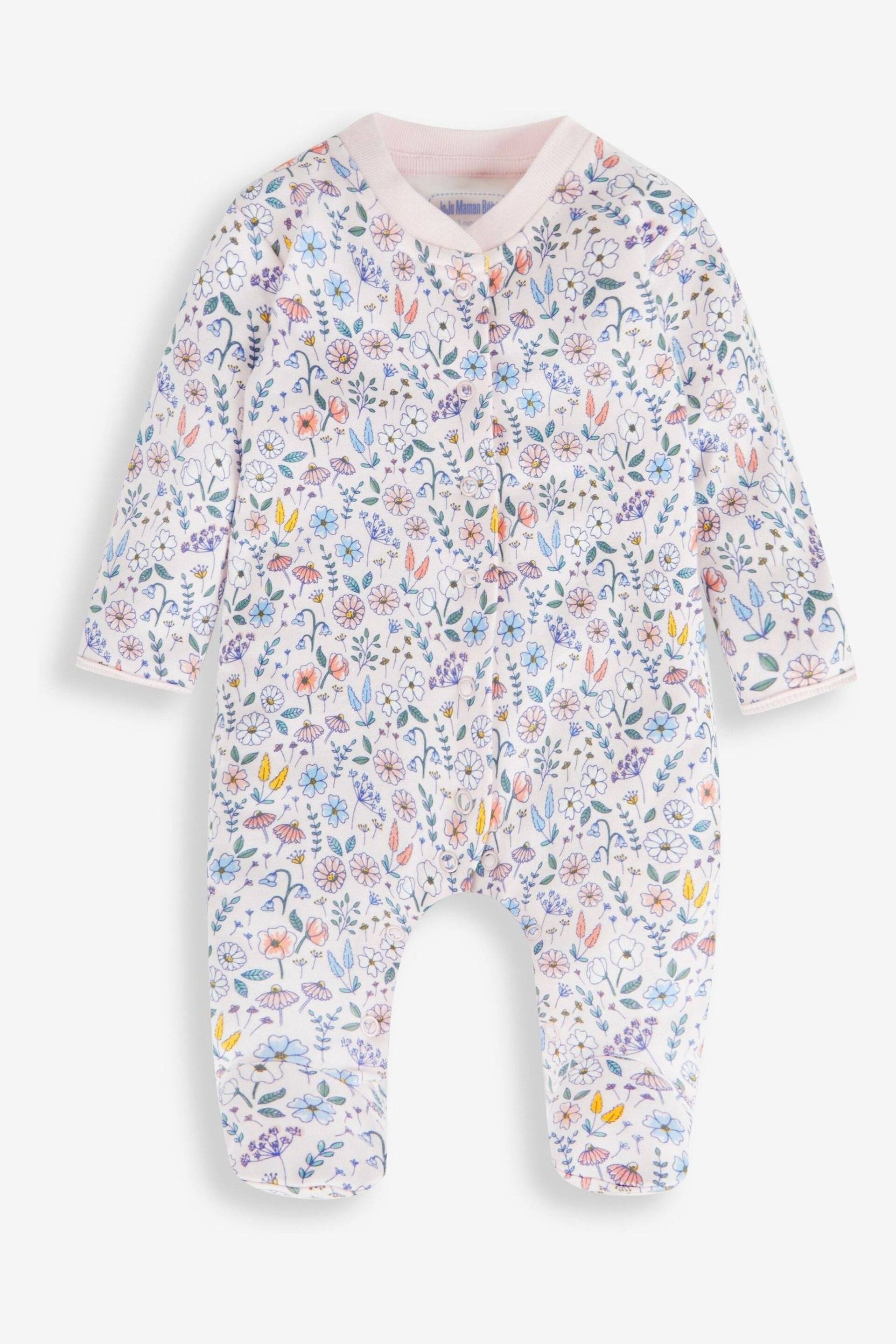 JoJo Maman Bébé Pink Floral 2-Piece Baby Sleepsuit & Velour Jacket Set - Image 6 of 9