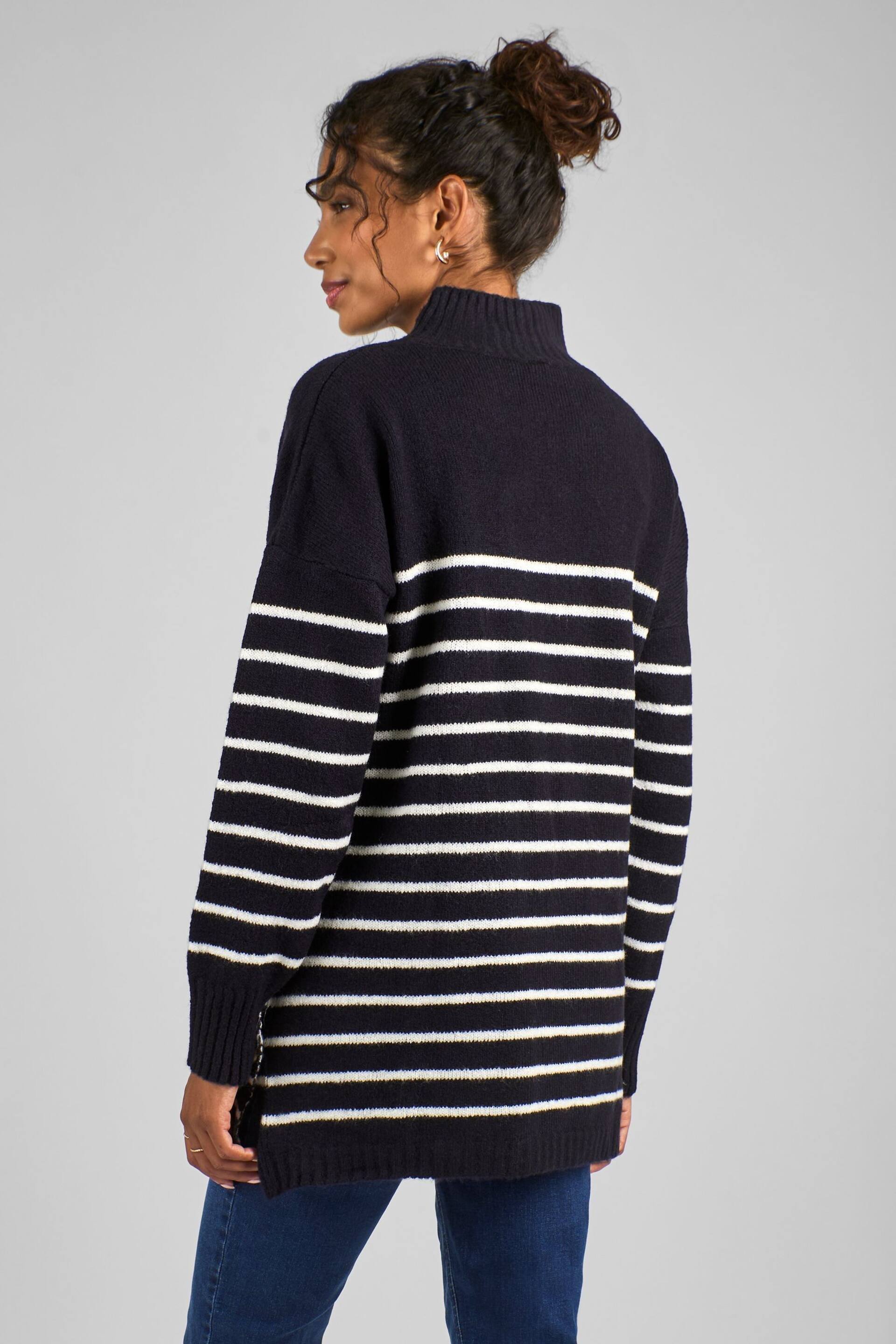 JoJo Maman Bébé Navy Blue & Ecru Cream Stripe Turtle Neck Maternity & Nursing Jumper - Image 2 of 2