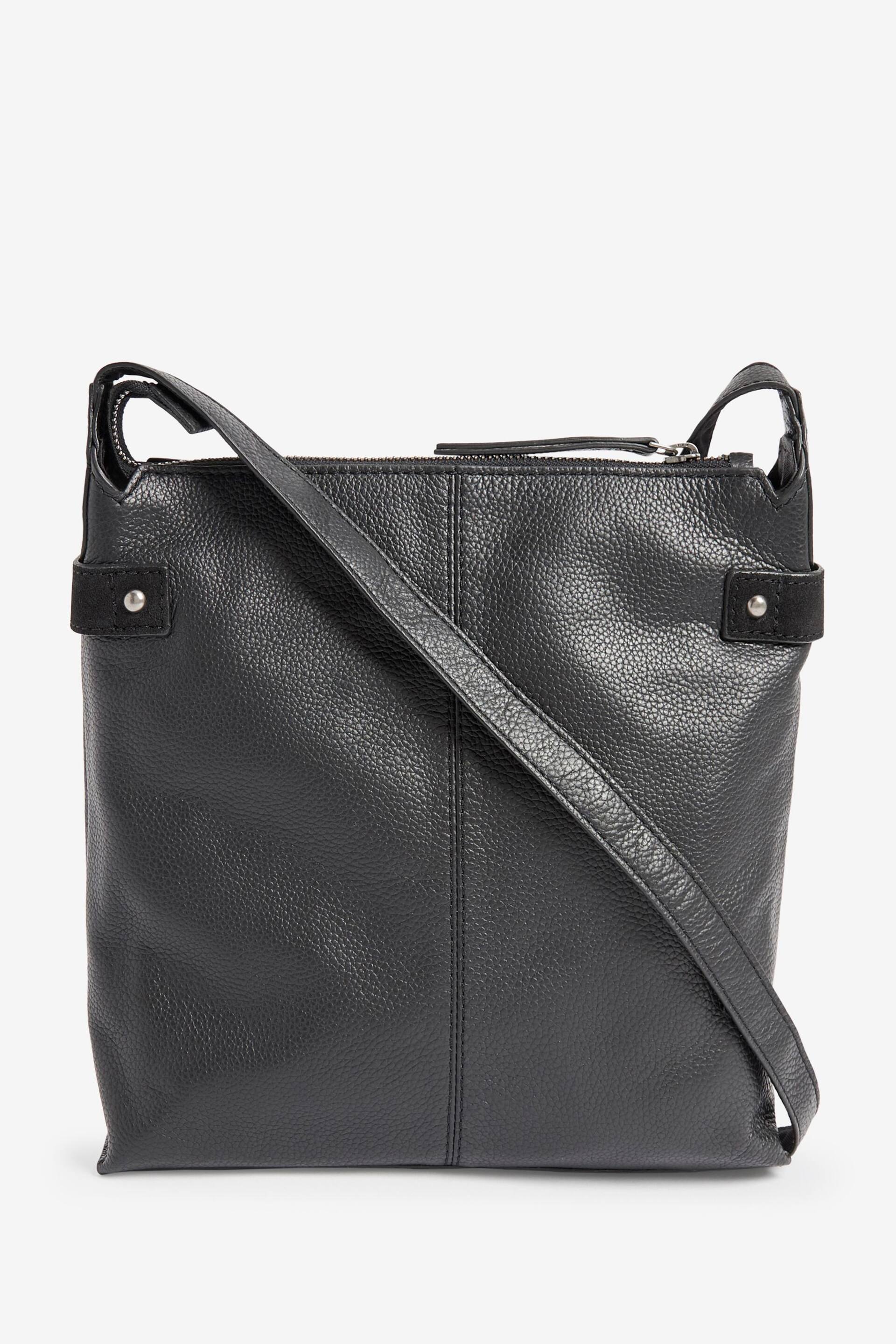 Black Leather Pocket Messenger Bag - Image 3 of 5