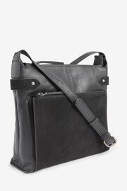 Black Leather Pocket Messenger Bag - Image 4 of 5