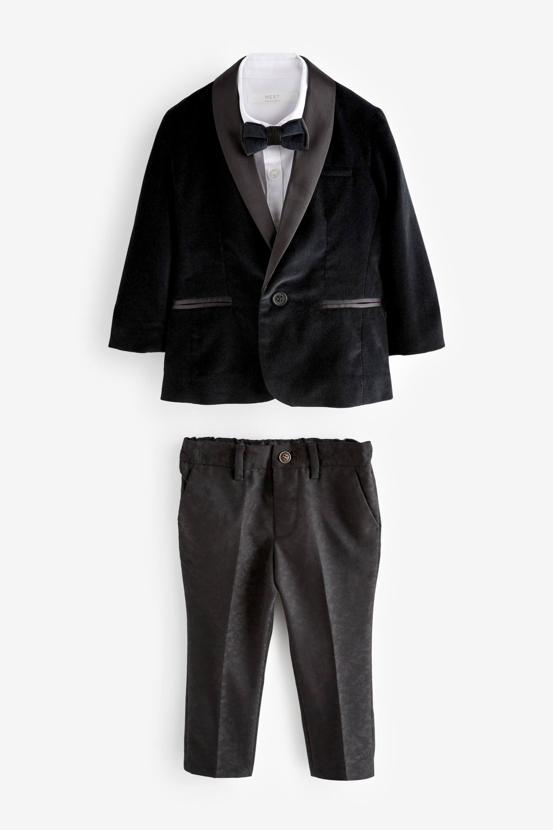 Black Velvet 2pc Blazer, Shirt, Trousers & Bow Tie Set (3mths-9yrs) - Image 4 of 8