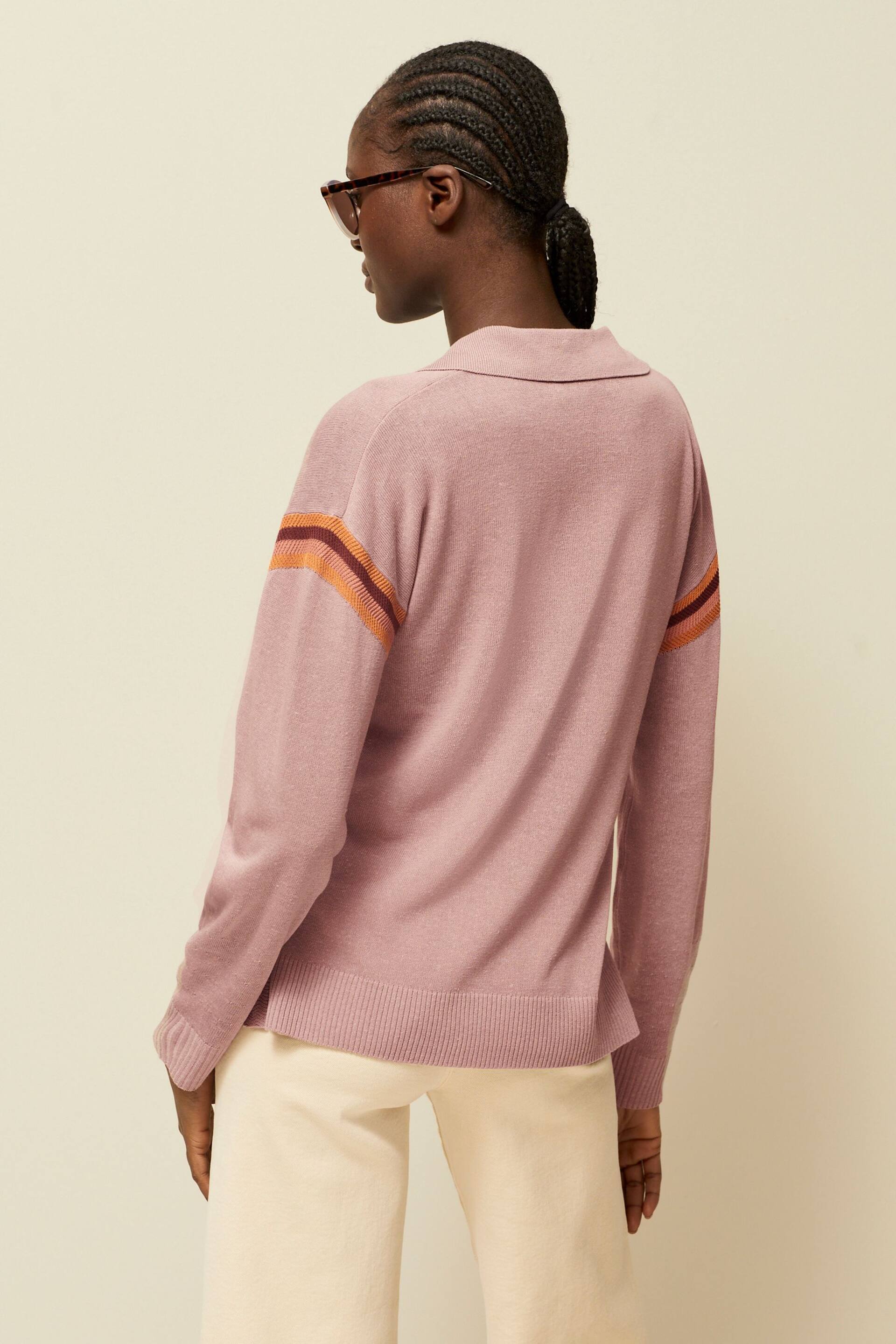 Blush Pink Tipped Linen Polo Long Sleeve Jumper - Image 3 of 6