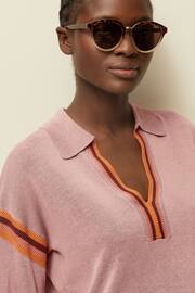 Blush Pink Tipped Linen Polo Long Sleeve Jumper - Image 4 of 6