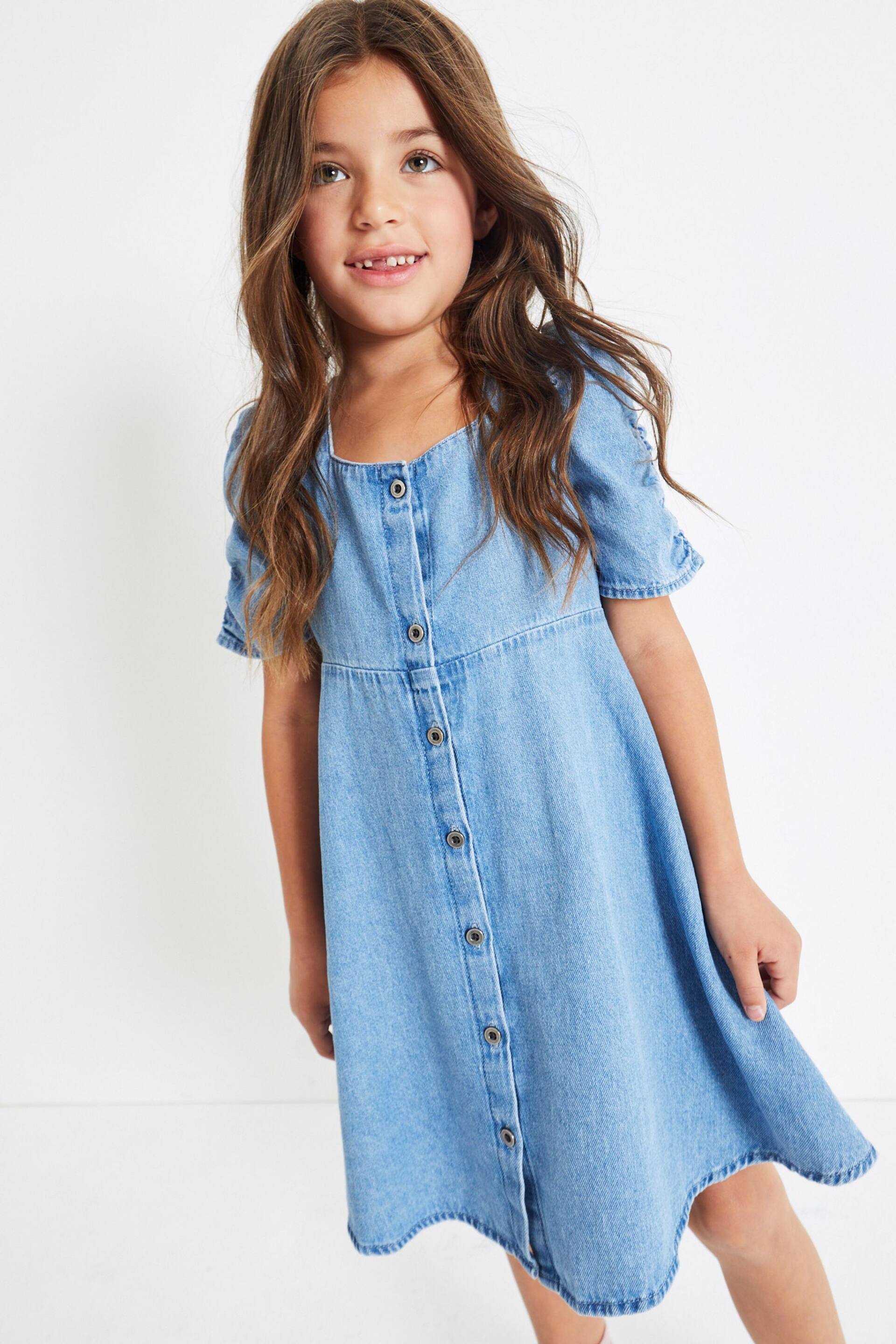 Blue Denim Ruched Sleeve Tea Dress (3-16yrs) - Image 1 of 5