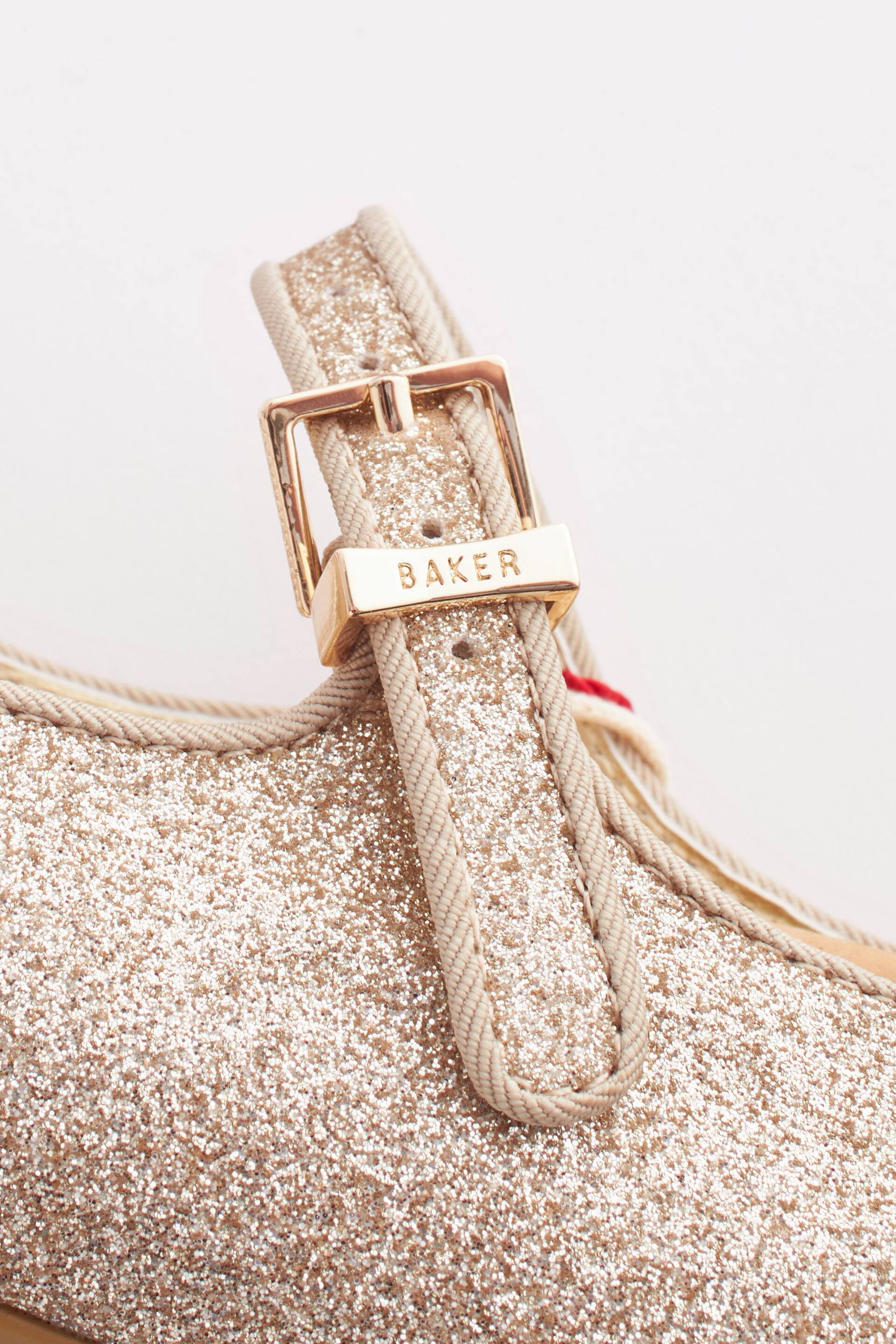 Baker by Ted Baker Girls Gold Glitter Shoes with Rhinestone Bow - Image 6 of 6