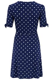 Pour Moi Navy Blue Polka Dot Bella Fuller Bust Slinky Stretch Tie Sleeve Mini Dress - Image 5 of 5