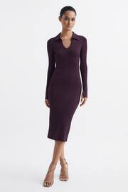 Reiss Purple Ronnie Collared Knitted Bodycon Dress - Image 1 of 7