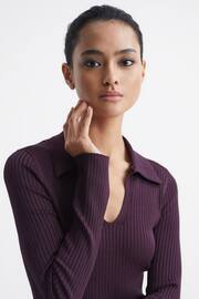 Reiss Purple Ronnie Collared Knitted Bodycon Dress - Image 4 of 7