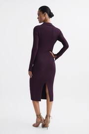 Reiss Purple Ronnie Collared Knitted Bodycon Dress - Image 5 of 7