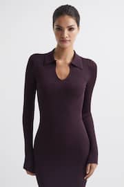 Reiss Purple Ronnie Collared Knitted Bodycon Dress - Image 6 of 7
