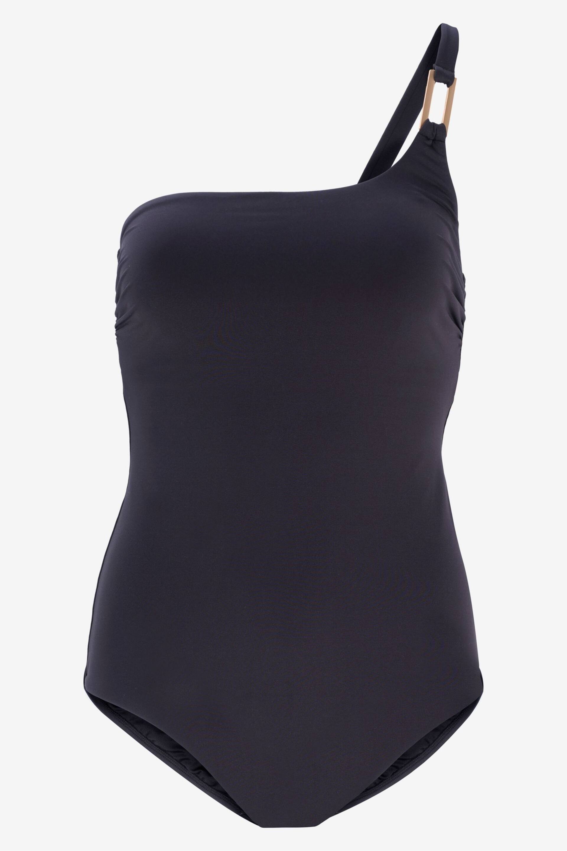 Mint Velvet Black One Shoulder Tummy Control Swimsuit - Image 4 of 5