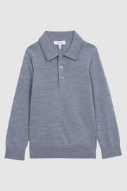 Reiss Denim Melange Trafford Junior Merino Wool Polo Shirt - Image 2 of 6