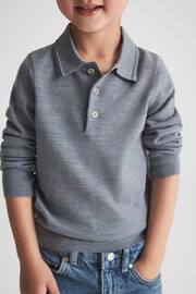 Reiss Denim Melange Trafford Junior Merino Wool Polo Shirt - Image 4 of 6