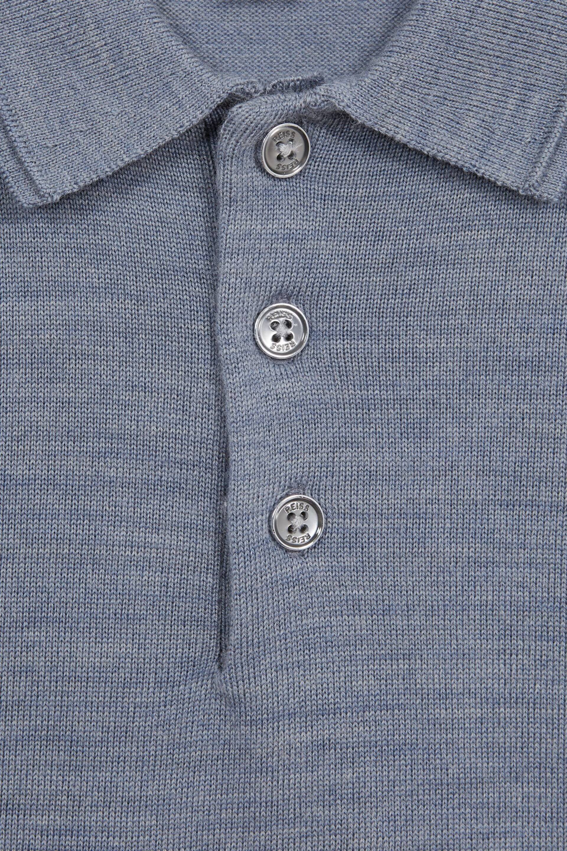 Reiss Denim Melange Trafford Junior Merino Wool Polo Shirt - Image 6 of 6