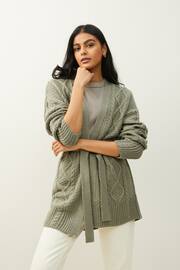 Sage Green Cable Belt Cardigan - Image 1 of 6