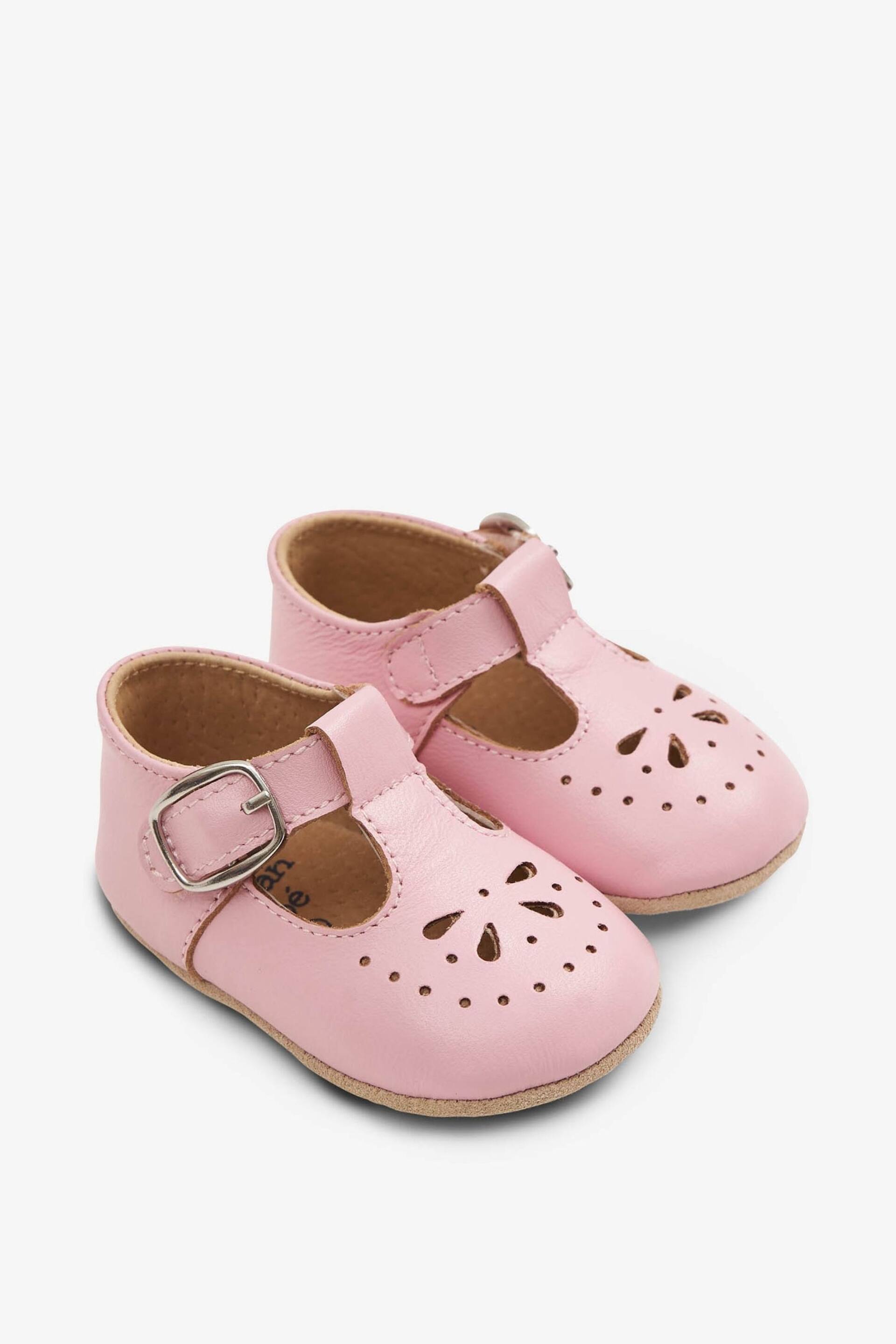 JoJo Maman Bébé Pink Classic Leather Pre-Walker Shoes - Image 1 of 4