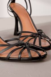 Black Premium Leather Cage Heeled Sandals - Image 3 of 9