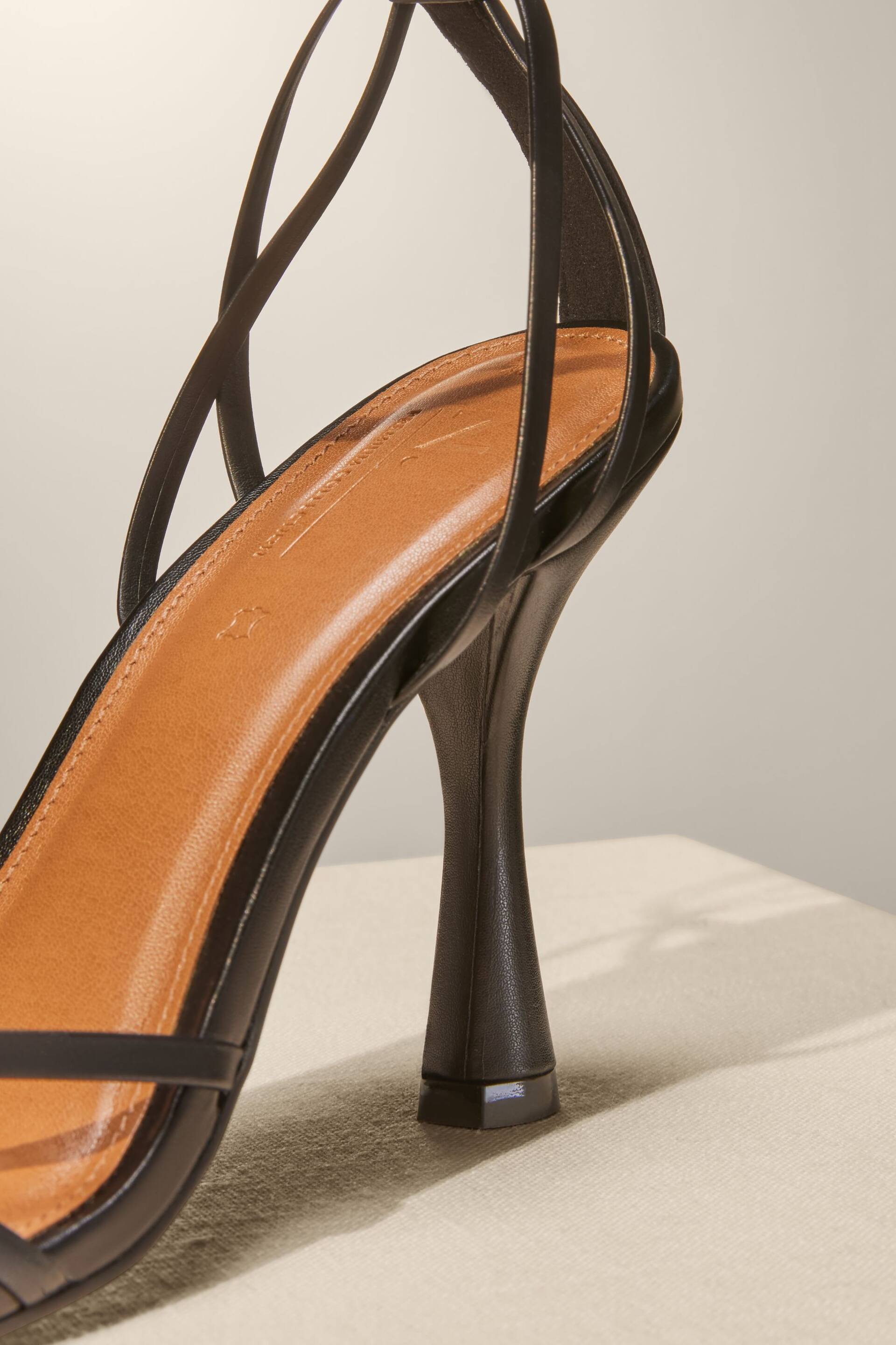 Black Premium Leather Cage Heeled Sandals - Image 4 of 9