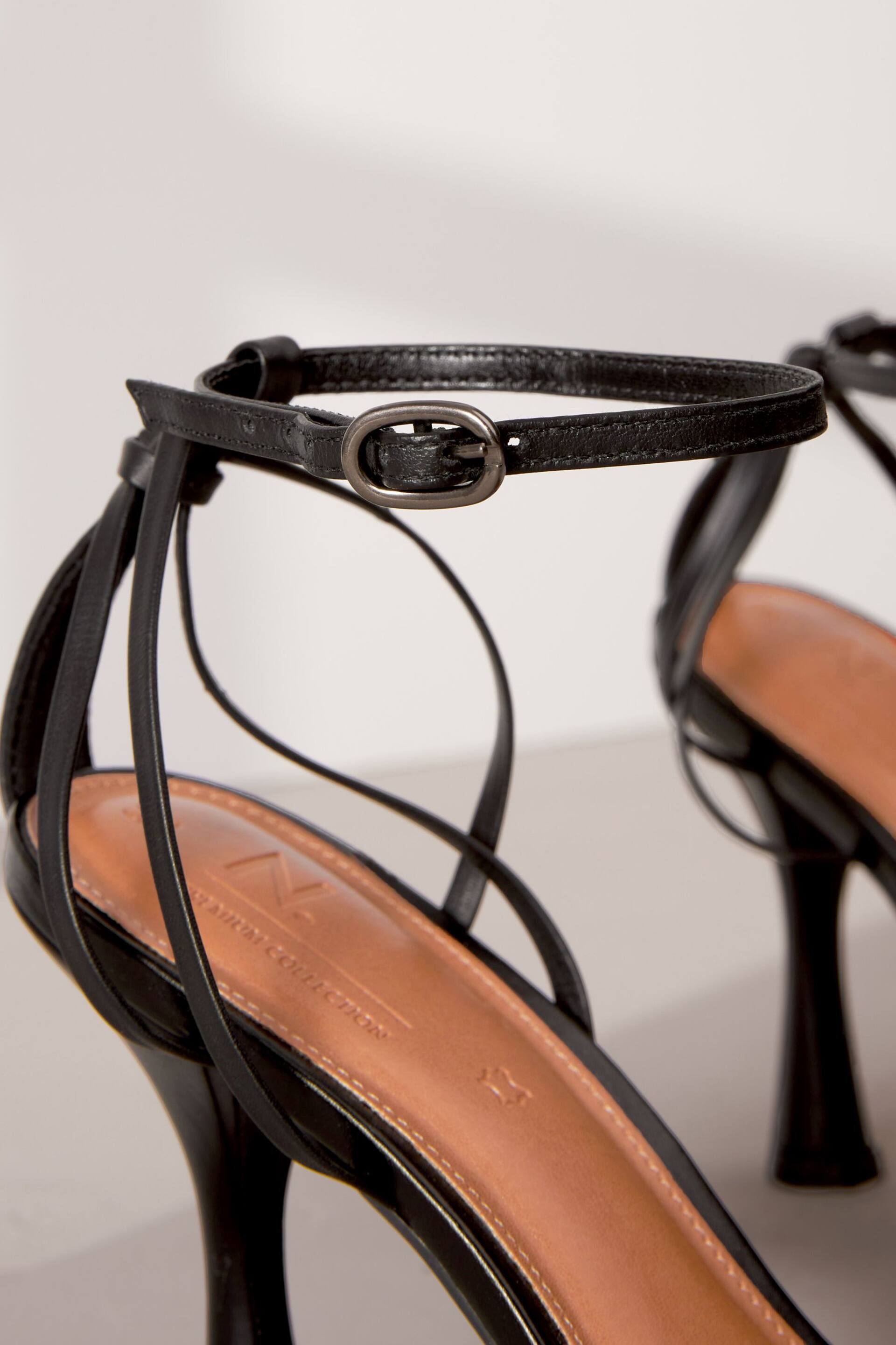 Black Premium Leather Cage Heeled Sandals - Image 8 of 9