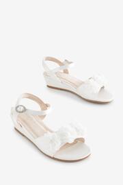 White Wedge Occasion Corsage Flower Sandals - Image 1 of 4
