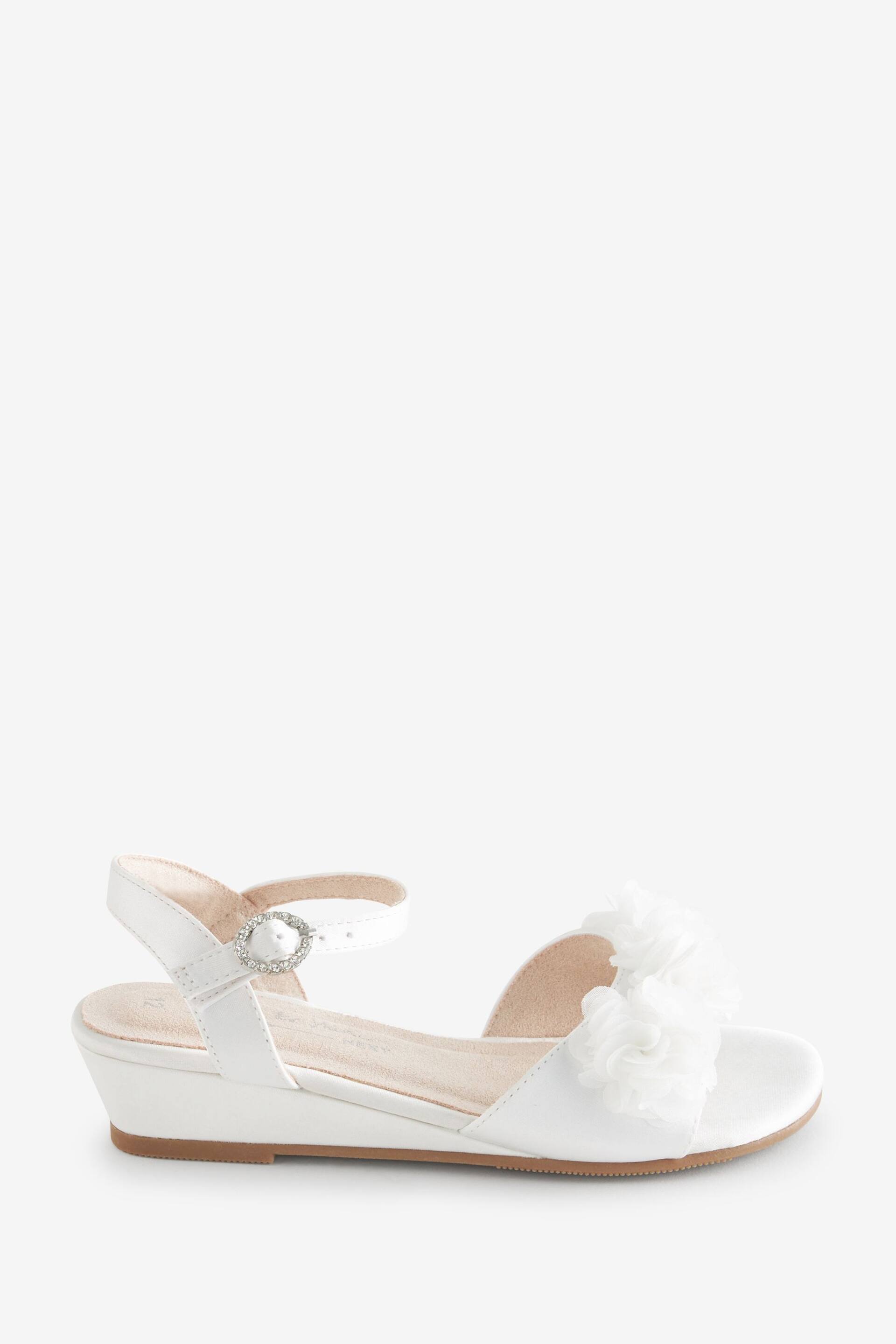 White Wedge Occasion Corsage Flower Sandals - Image 2 of 4
