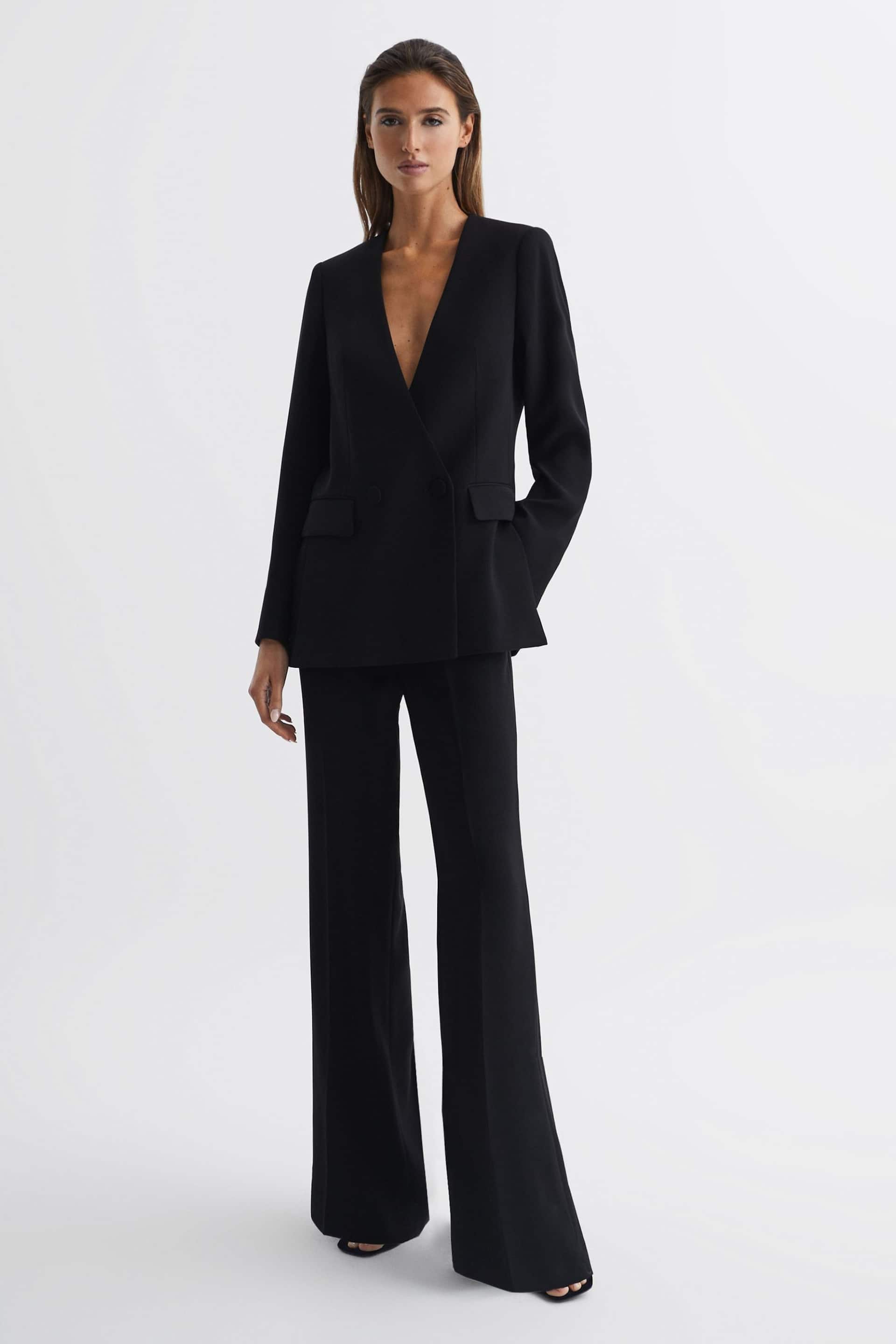 Reiss Black Margeaux Collarless Double Breasted Suit Blazer - Image 3 of 7