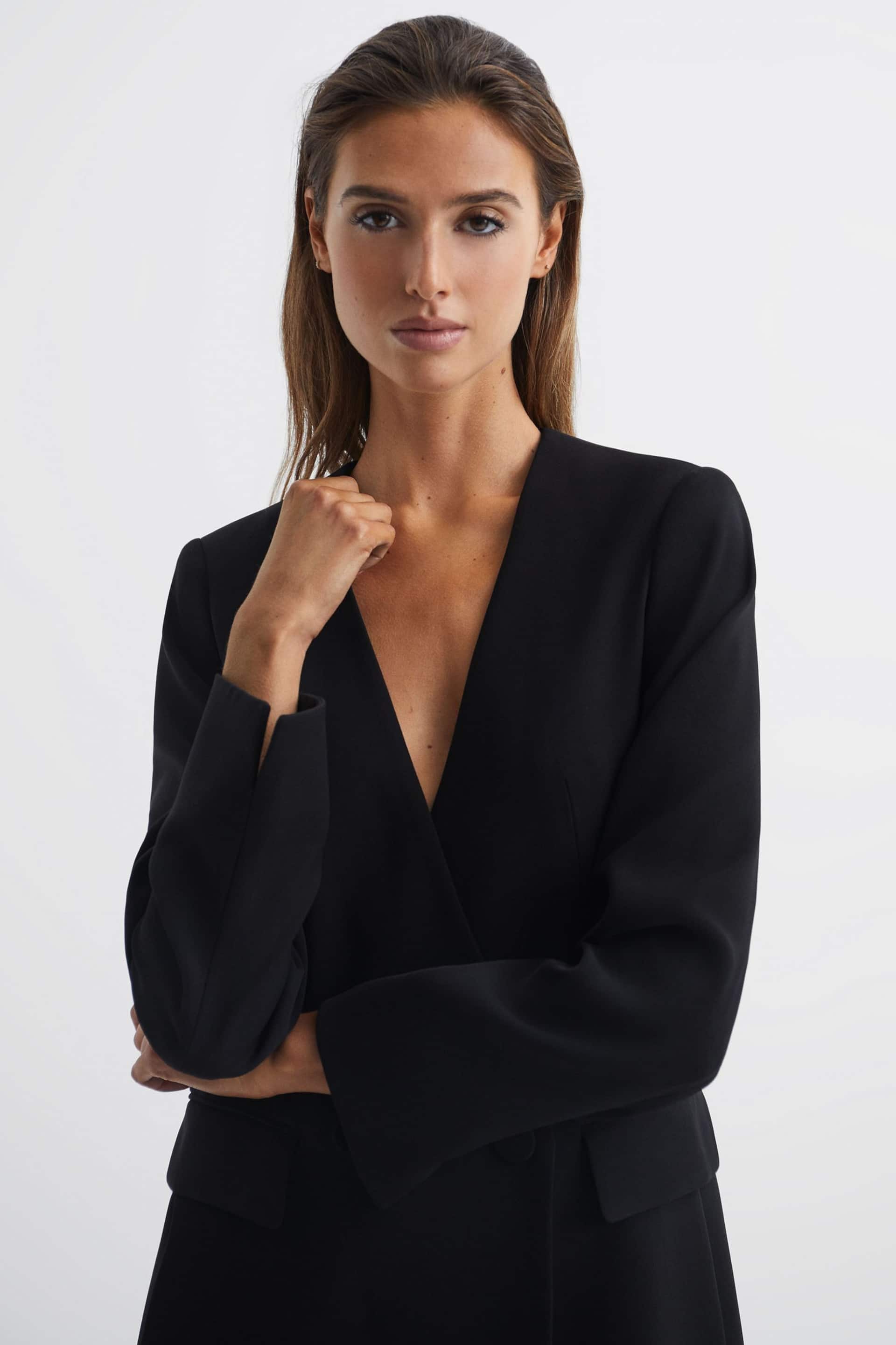 Reiss Black Margeaux Collarless Double Breasted Suit Blazer - Image 6 of 7