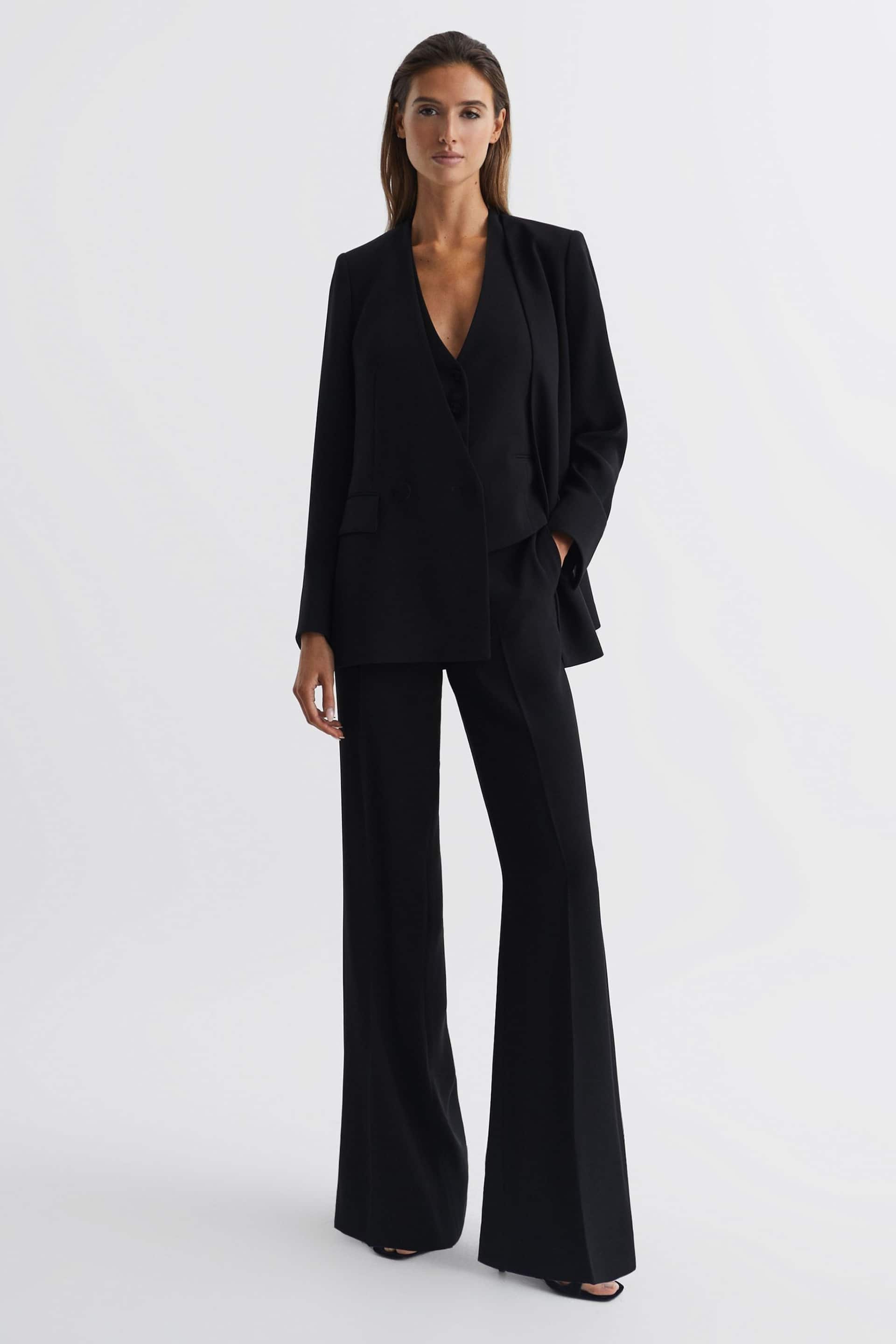 Reiss Black Margeaux Collarless Double Breasted Suit Blazer - Image 7 of 7