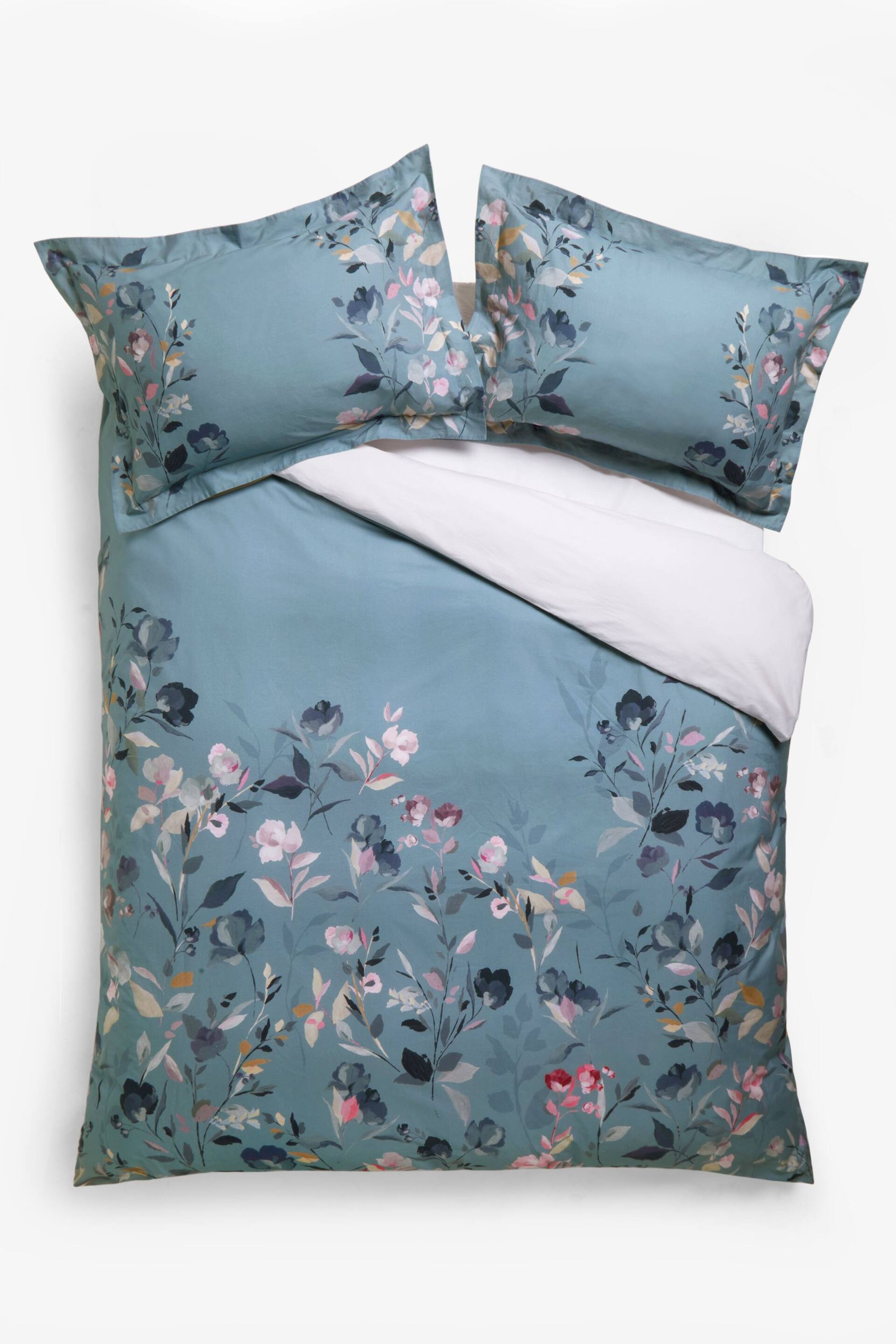 Blue/White Floral Oxford Edge Reversible 100% Cotton Duvet Cover and Pillowcase Set - Image 5 of 5