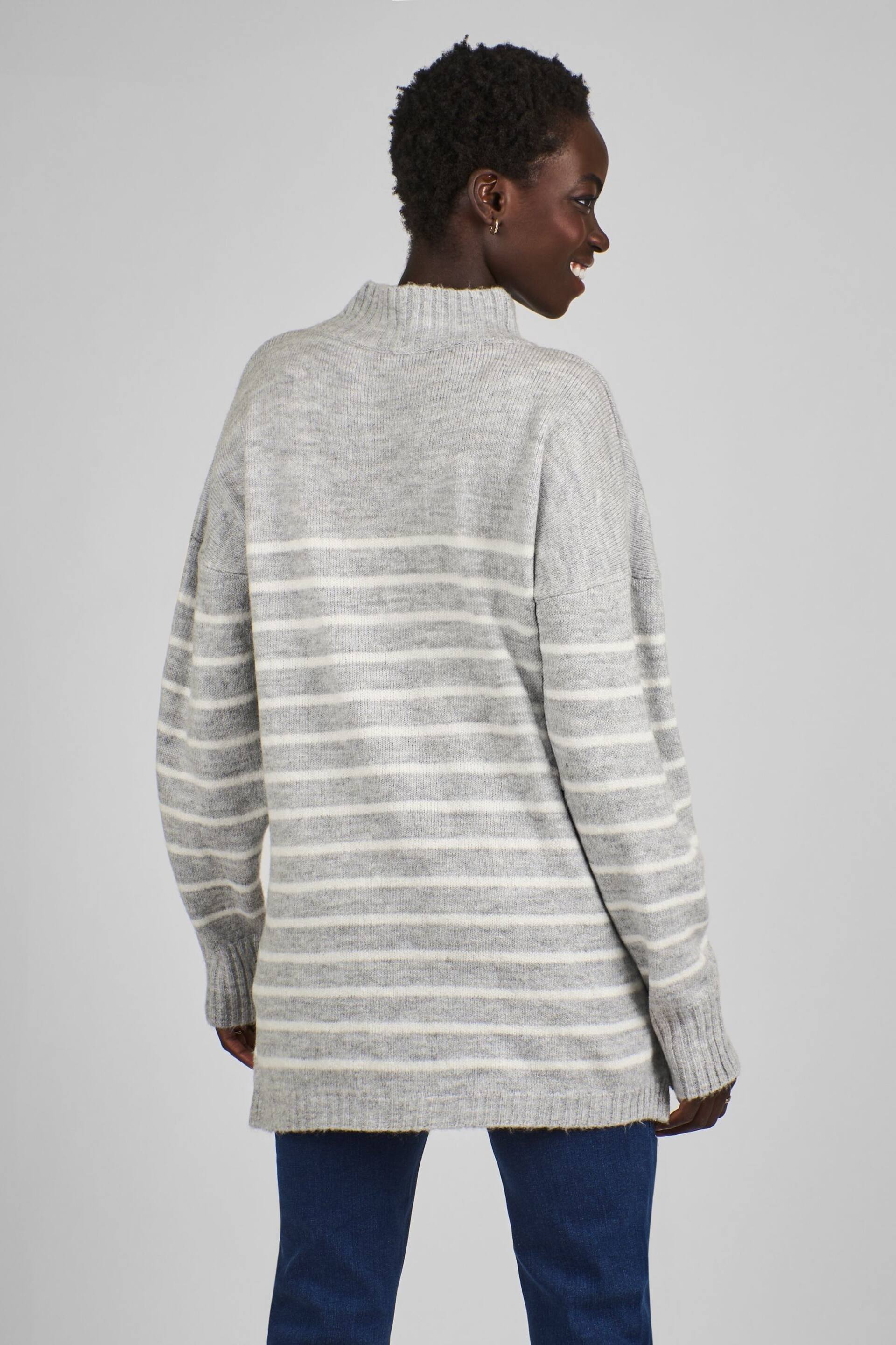 JoJo Maman Bébé Marl Grey & Ecru Cream Stripe Turtle Neck Maternity & Nursing Jumper - Image 2 of 5