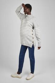 JoJo Maman Bébé Marl Grey & Ecru Cream Stripe Turtle Neck Maternity & Nursing Jumper - Image 3 of 5