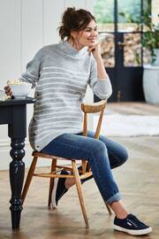 JoJo Maman Bébé Marl Grey & Ecru Cream Stripe Turtle Neck Maternity & Nursing Jumper - Image 5 of 5