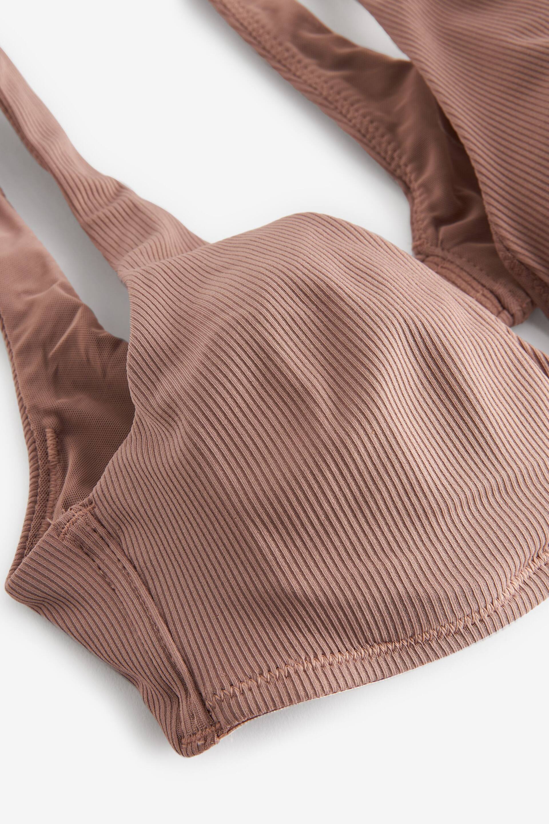 self. Mink Brown Ribbed Non Wire Plunge Pull-On Crop Bra - Image 6 of 7