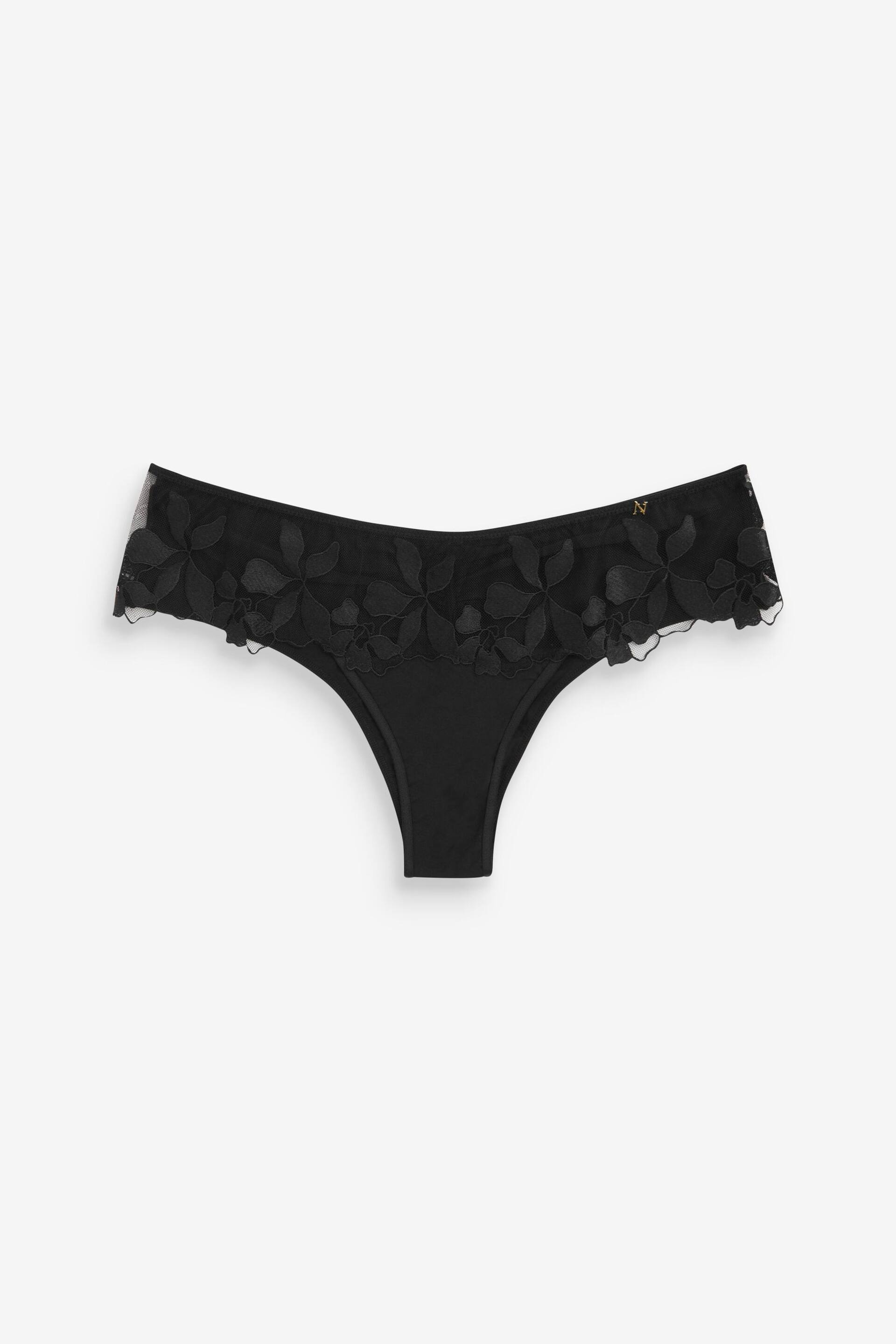 Black Brazilian Floral Embroidered Knickers - Image 5 of 5