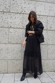 Religion Black Tiered Maxi Skirt In Sheer Georgette and Short Lining - Image 2 of 8