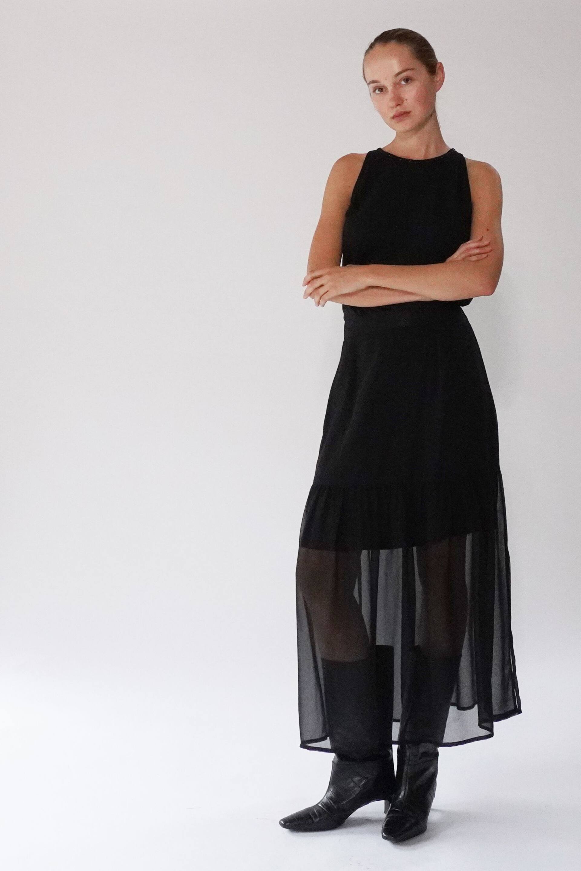Religion Black Tiered Maxi Skirt In Sheer Georgette and Short Lining - Image 3 of 8