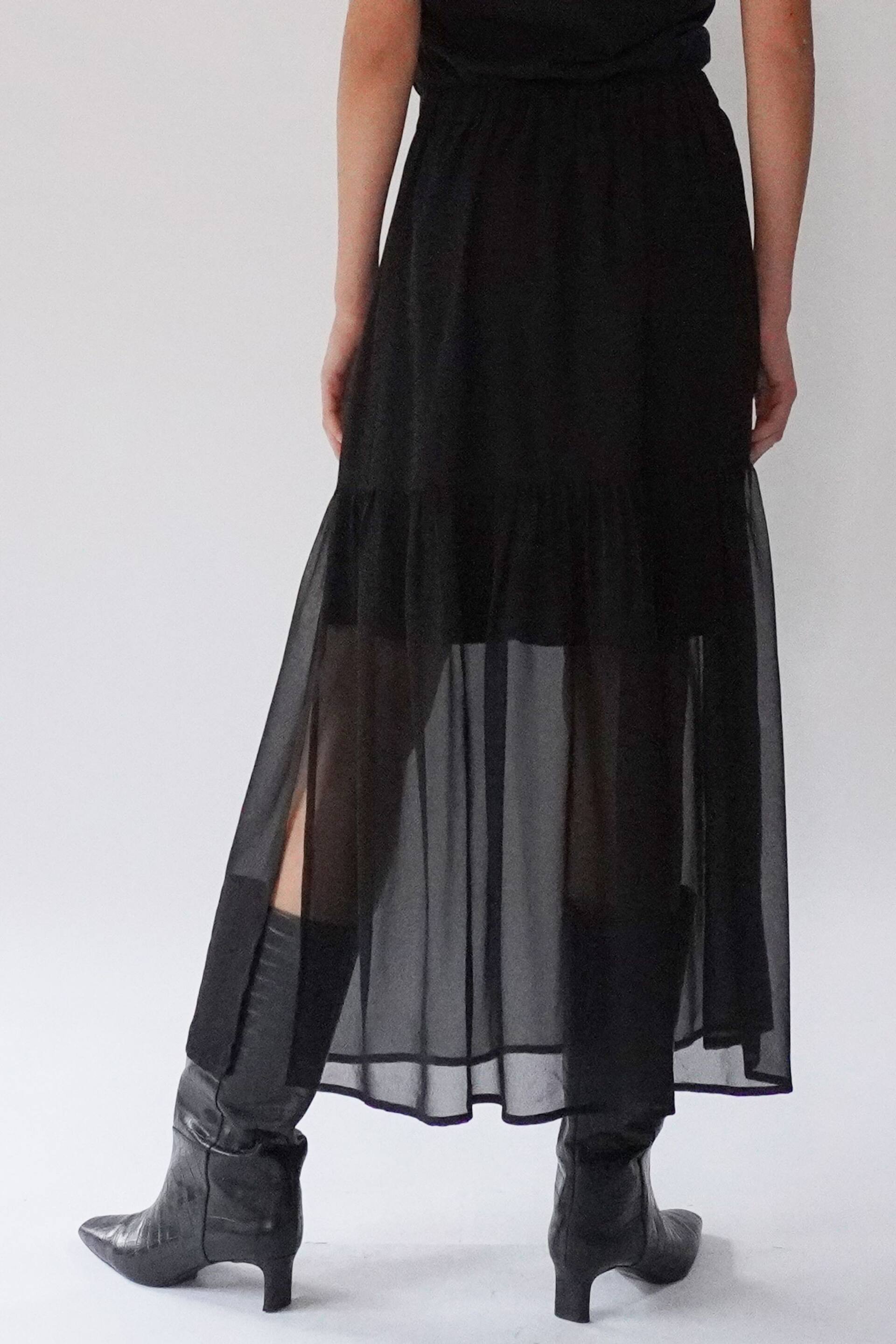 Religion Black Tiered Maxi Skirt In Sheer Georgette and Short Lining - Image 7 of 8