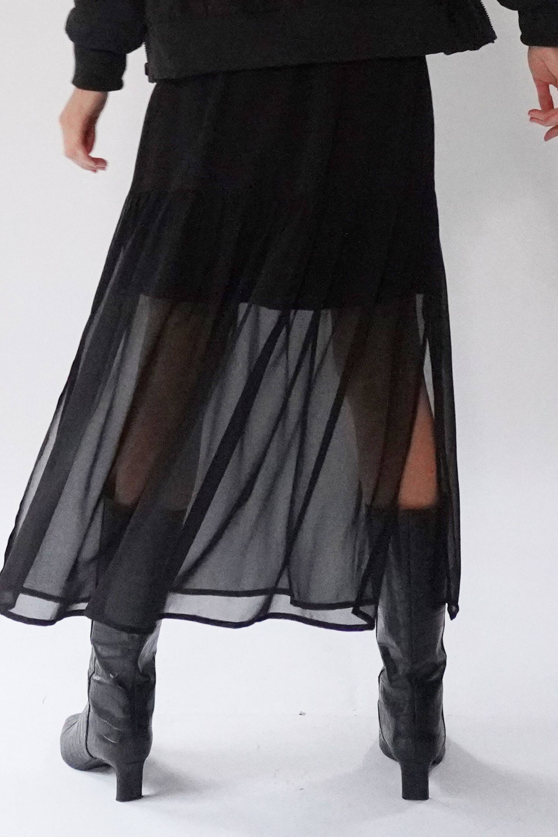 Religion Black Tiered Maxi Skirt In Sheer Georgette and Short Lining - Image 8 of 8